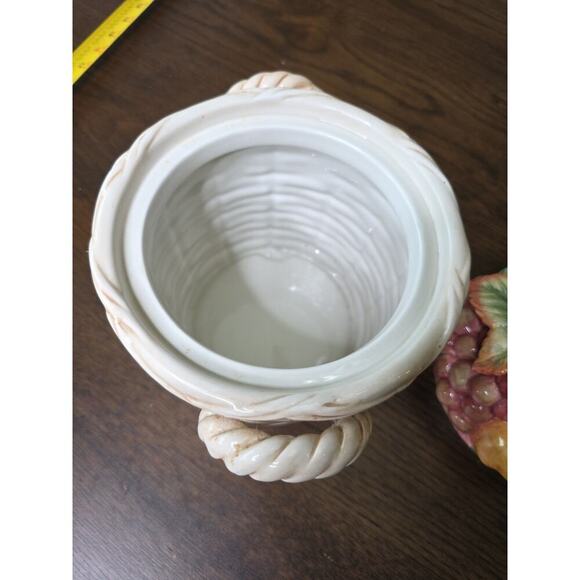 Fitz & Floyd Basket Weave Cookie Jar / Canister - Apple Plums Pear Grape 10 X 8 - Picture 14 of 16